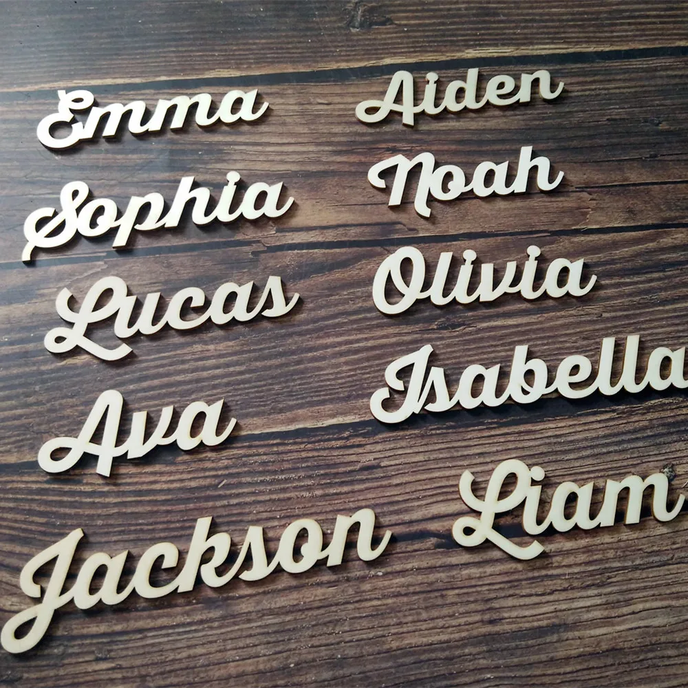 

25pcs Laser Cut Names for Weddings Custom Wood Word Place Name Settings Personalized Place Cards Calligraphy Reception Table