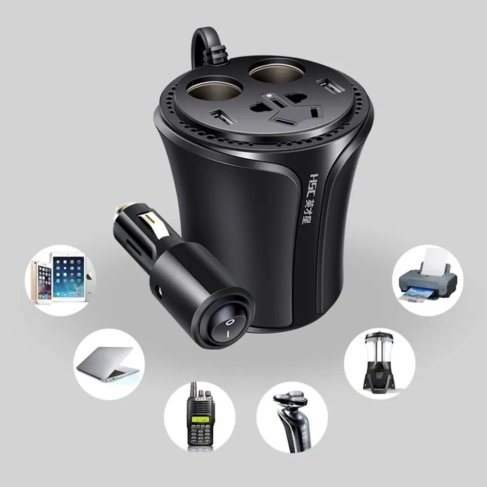 

HSC-108A Car Power Inverter Multifunction Cup Shape Car Charger 3.1A Cigarette Lighter Socket Splitter With Independent Switch