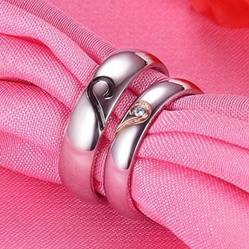 Обручальное кольцо для женщин/мужчин, нержавеющая сталь, сердце, цирконий, камень, пара колец, сердце, кольцо для влюбленных