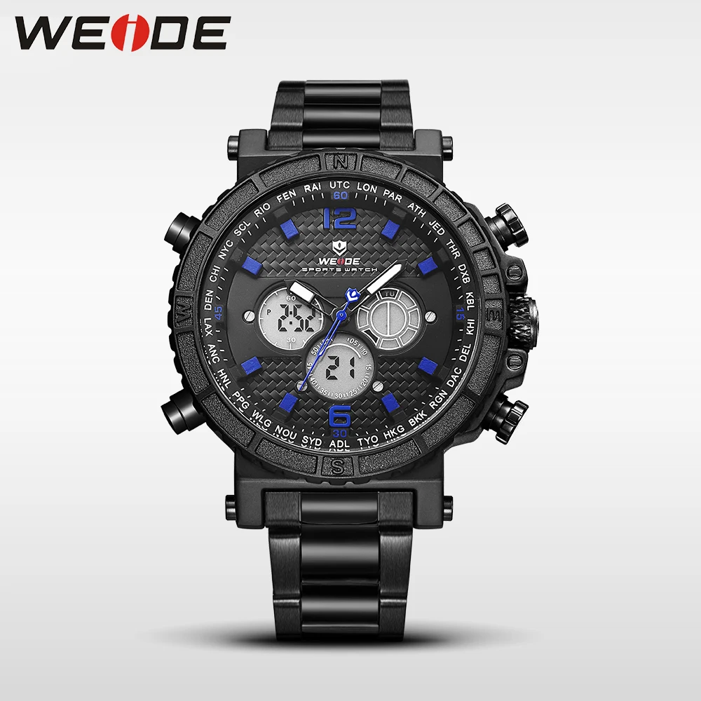 WEIDE Relogio Masculino новые спортивные мужские часы лучший бренд Роскошные Стальные кварцевые часы водонепроницаемые большой циферблат