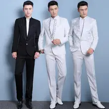 Latest coat pant designs sequins suits mens costume slim men formal dress stand collar terno masculino casamento white white