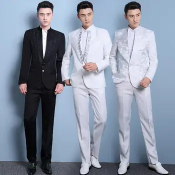 Latest coat pant designs sequins suits mens costume slim men formal dress stand collar terno masculino casamento white white tian qiong mens black wool suits latest coat pant designs chinese style stand collar slim fit groom wedding suit formal wear