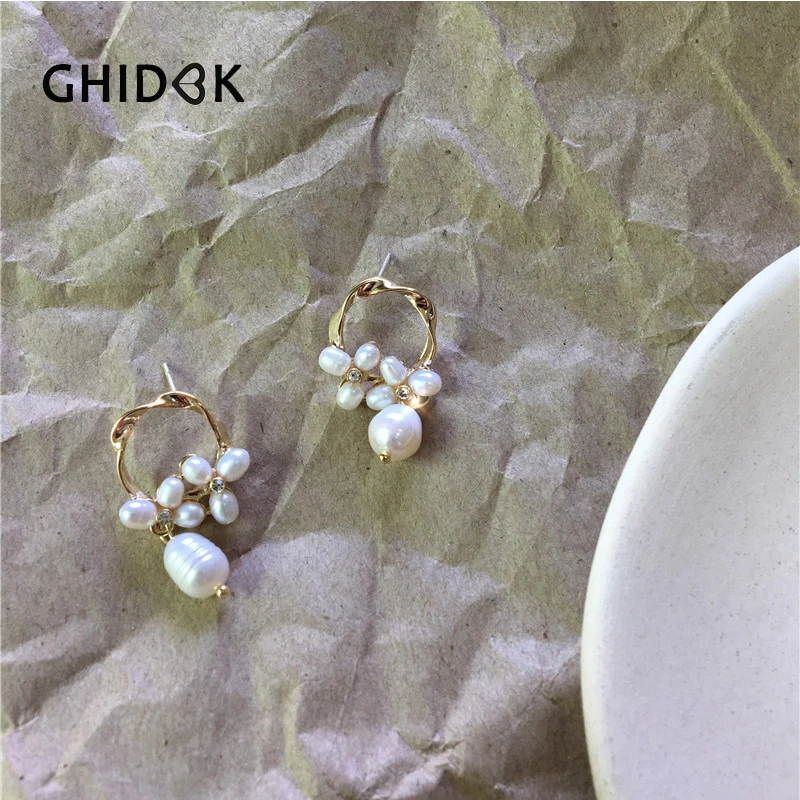 

GHIDBK Gold Color Multi Freshwater Pearls Hoop Earrings for Women Small Twisted Circle Earrings Statement Hanging Earrings Gifts