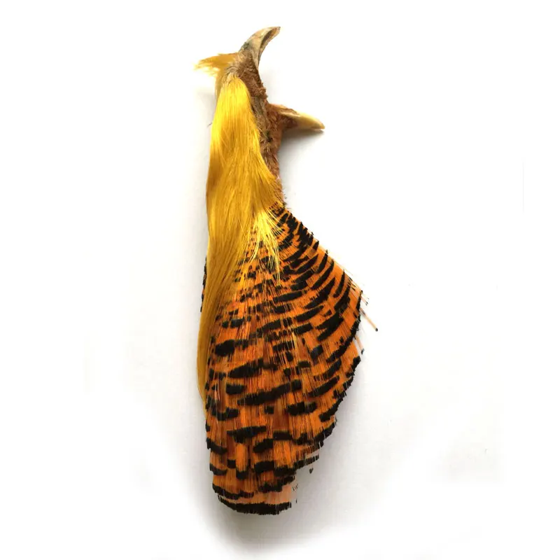Натуральный Полный Золотой фазана голова и гребень для ловли нахлыстом мухобойка перо Материал