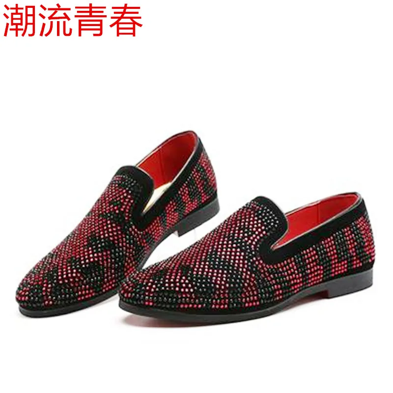 Men Luxury Brand Loafers Diamond Rhinestones Dress Shoes Red Bottom Wedding Party Smoking Slippers | Обувь