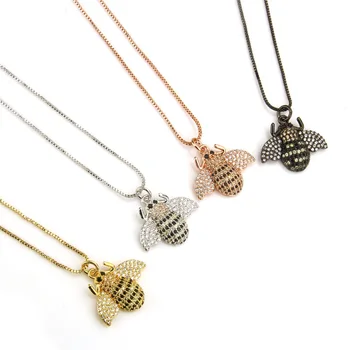 

12pcs South American foreign trade sells bee pendant copper micro plated zircon four color plating insect Necklace