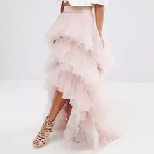 Шикарный мода Многоуровневое 3 слоя Высокая Низкая Для женщин официальная Вечеринка Костюмы длинные фатиновые Юбки для женщин оборками юбка-пачка индивидуальный заказ