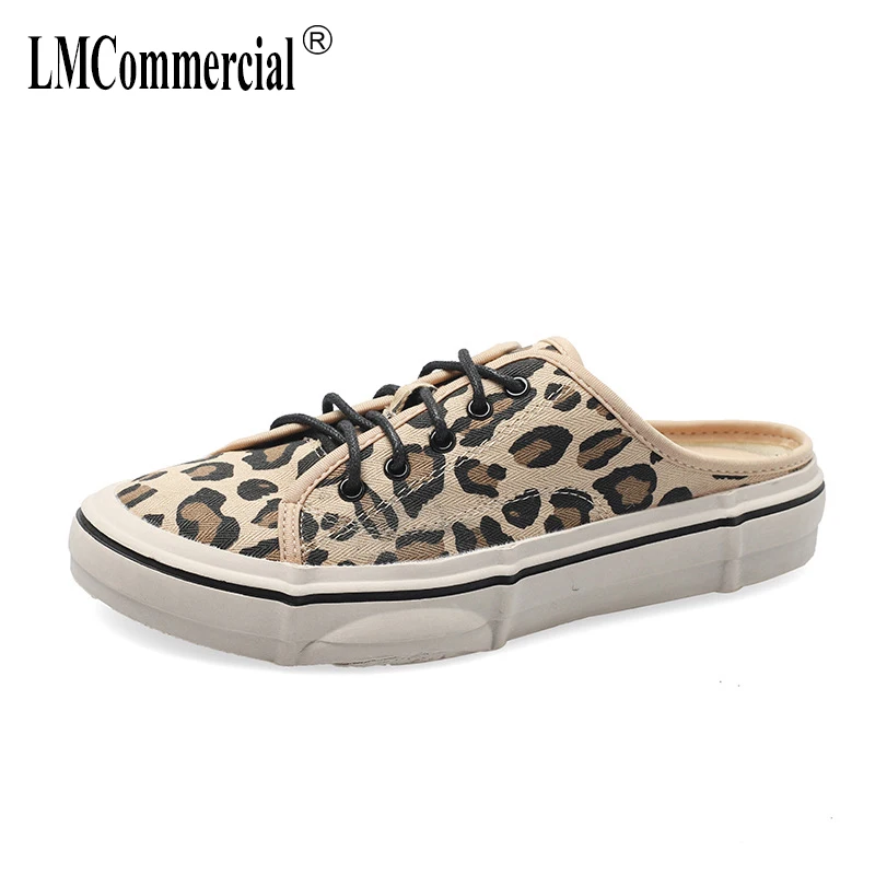 

Canvas Shoes Female Summer New Korean edition leisure belt leopard print half slippers Lazy shoes Women Slippers Mules Shoes