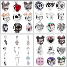 Новинка, 1 шт, Европейский Серебряный браслет с Микки и Минни, сделай сам, подходит для оригинала Pandora, очаровательный серебряный браслет, ювелирные изделия для женщин, подарок