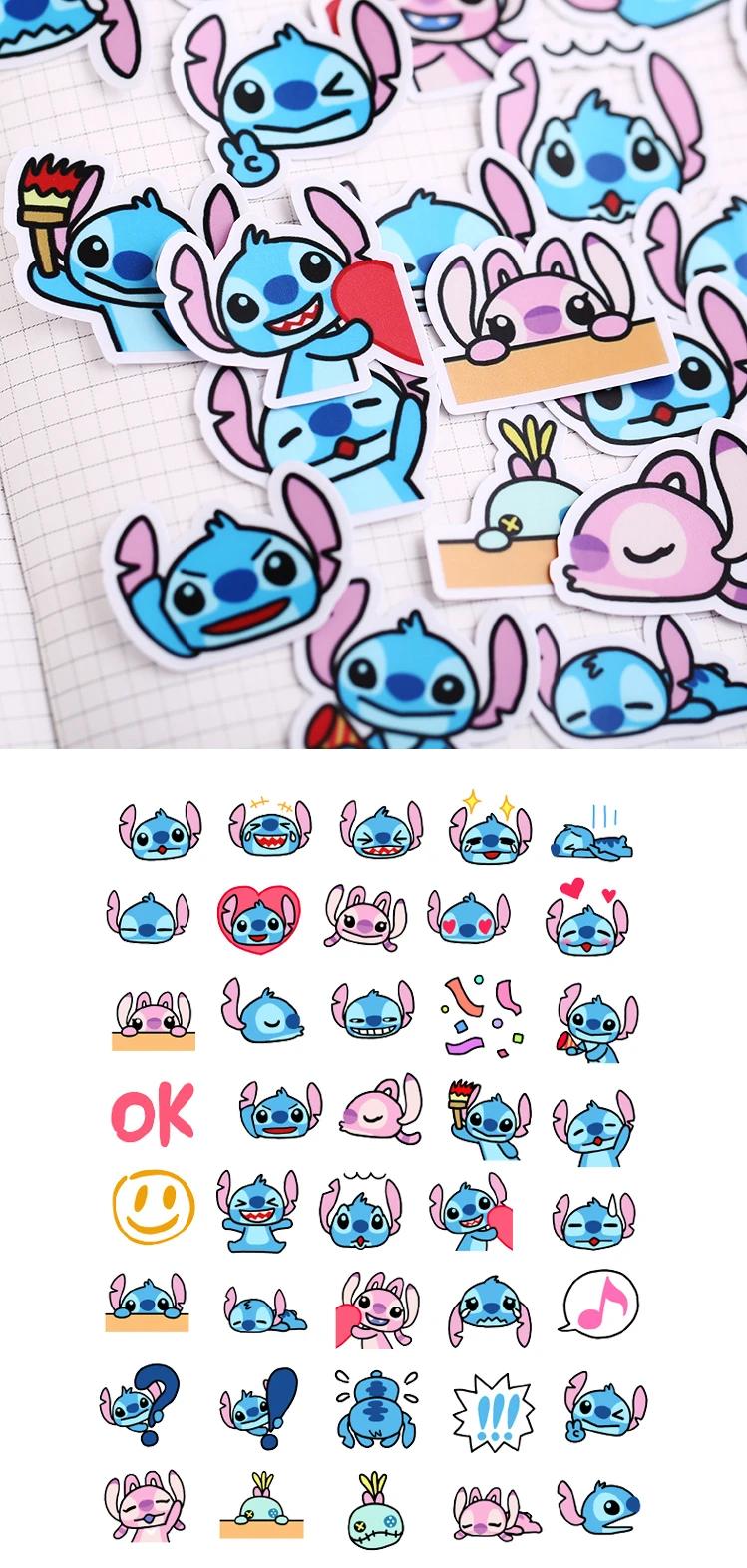 40pcs/pack ctue Handbook Stitch Avatar Sticker Korean Cartoon Line Expressions Decorative Material DIY craft photo album