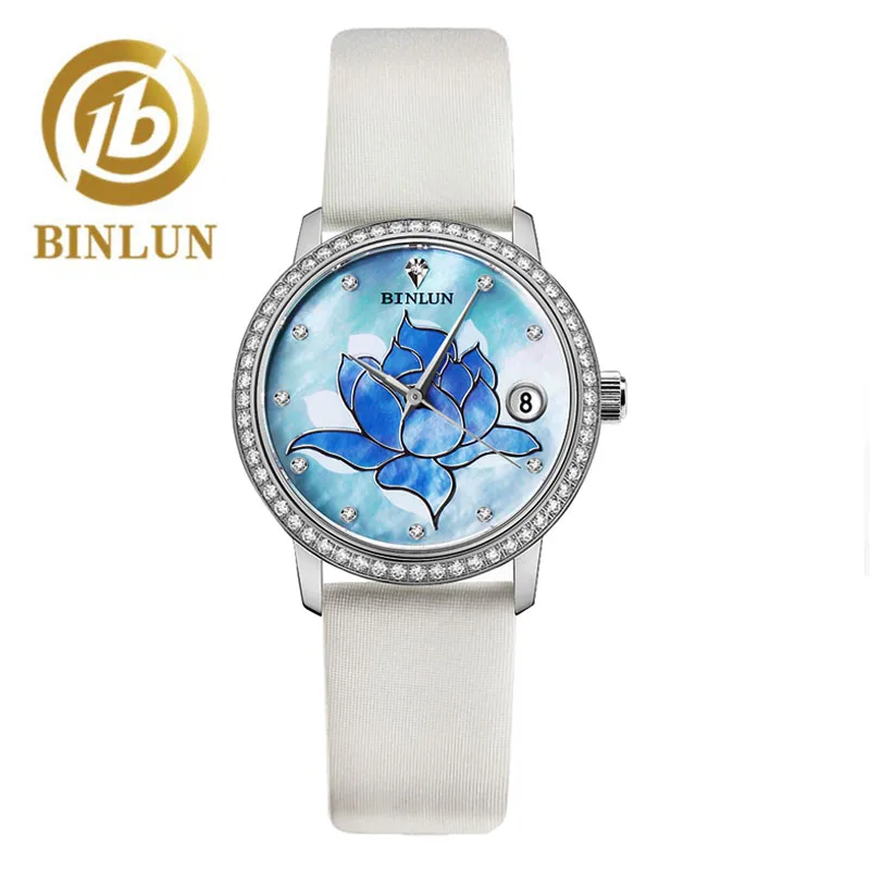 

BINLUN Women's Luxury Mechanical Wristwatches Season Series Diamond Case Automatic Chronograph Romantic Waterproof Womens Clocks