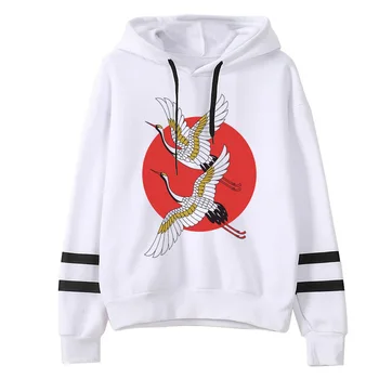 

2020 Female Long Sleeve Hooded Harajuku Women Hoodies Red letter Crane Painting Printed Sweatshirts Hip Hop Tops Streetwear