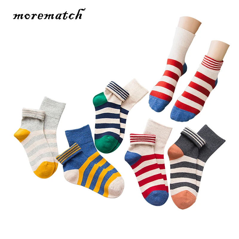 Morematch 5 цветов осень зима женские носки конфеты полосатые хлопковые носки фланцевые высокие носки