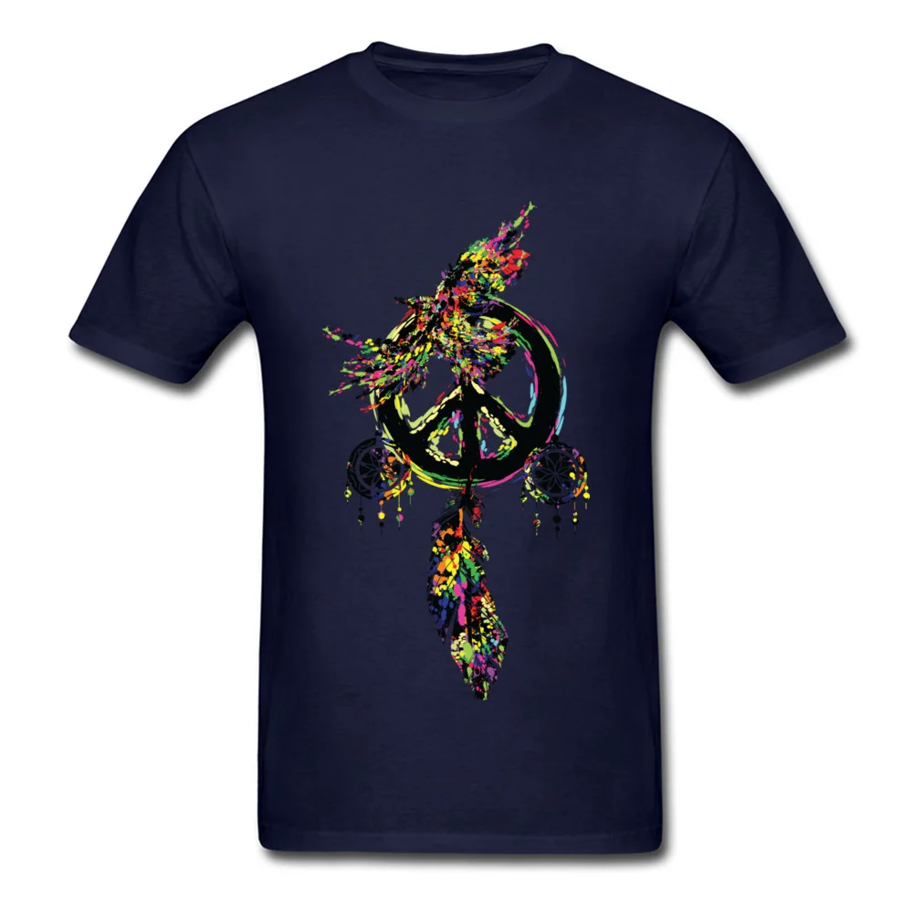 Peace dream cather Short Sleeve Tops & Tees Crew Neck 100% Cotton Fabric Men's T Shirts Custom Tops Tees 2018 Discount Peace dream cather navy