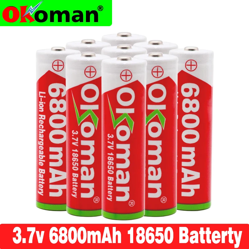 Okoman 18650 Батарея 3 7 V 6800 mAh литий ионная аккумуляторная батарея для светодиодный
