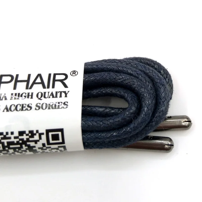 1-12 Pairs Dark Blue High Quality Unise Laces Waxed Round Shoelaces Sneaker Solid Polyester Twisted Shoes Metal Head Shoelaces