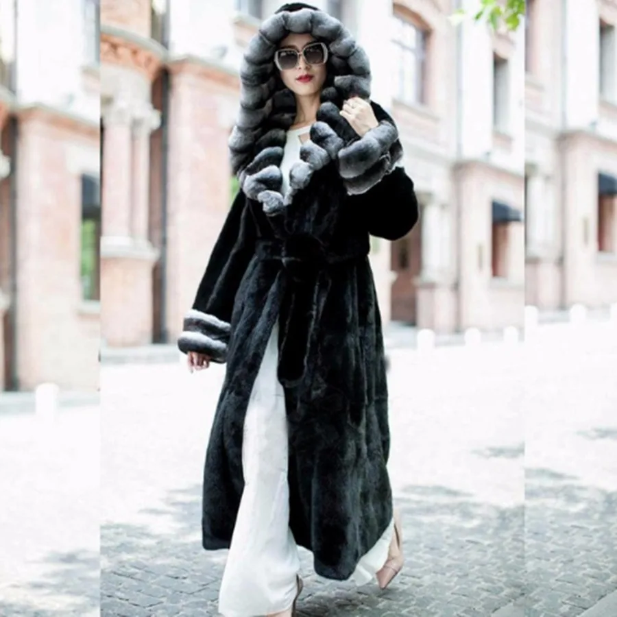 

real fur big black long style lexus rex rabbit fur coat women 2019 new models 25