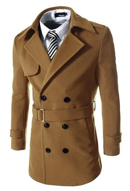 Новые мужские штормовка двубортное шерстяное пальто теплая