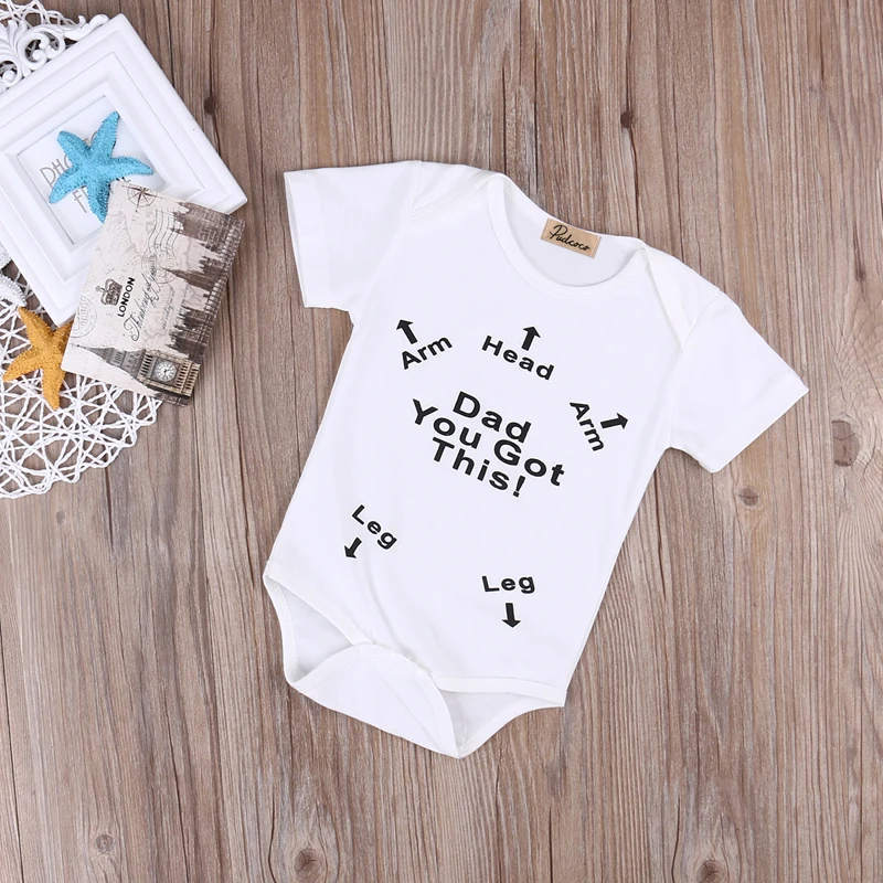 Принт с надписью «Dad вы получили это! США Одежда для новорожденных девочек и мальчиков комбинезон с короткими рукавами, одежда