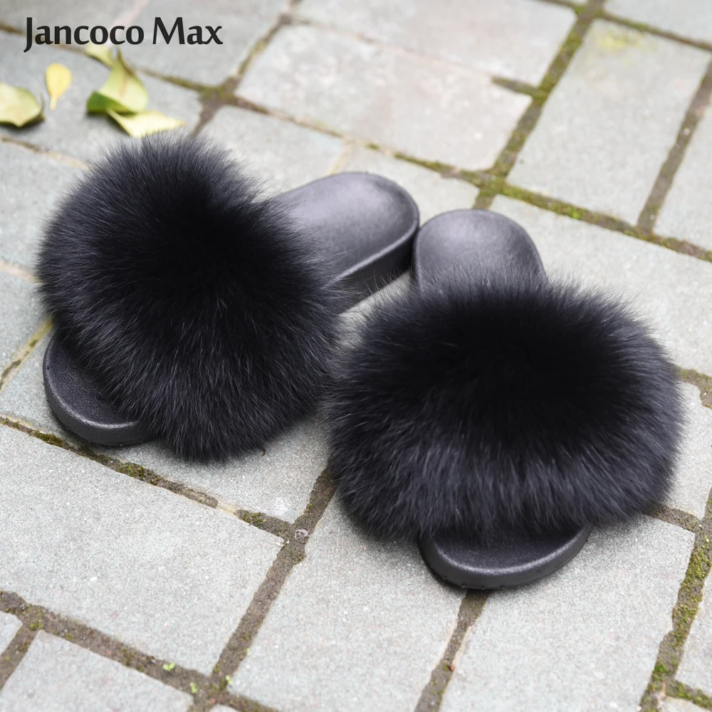 

2019 Women Real Fox Fur Slipper Summer Indoor Sliders Natural Fur Lady Shoes Fur Slides S6018