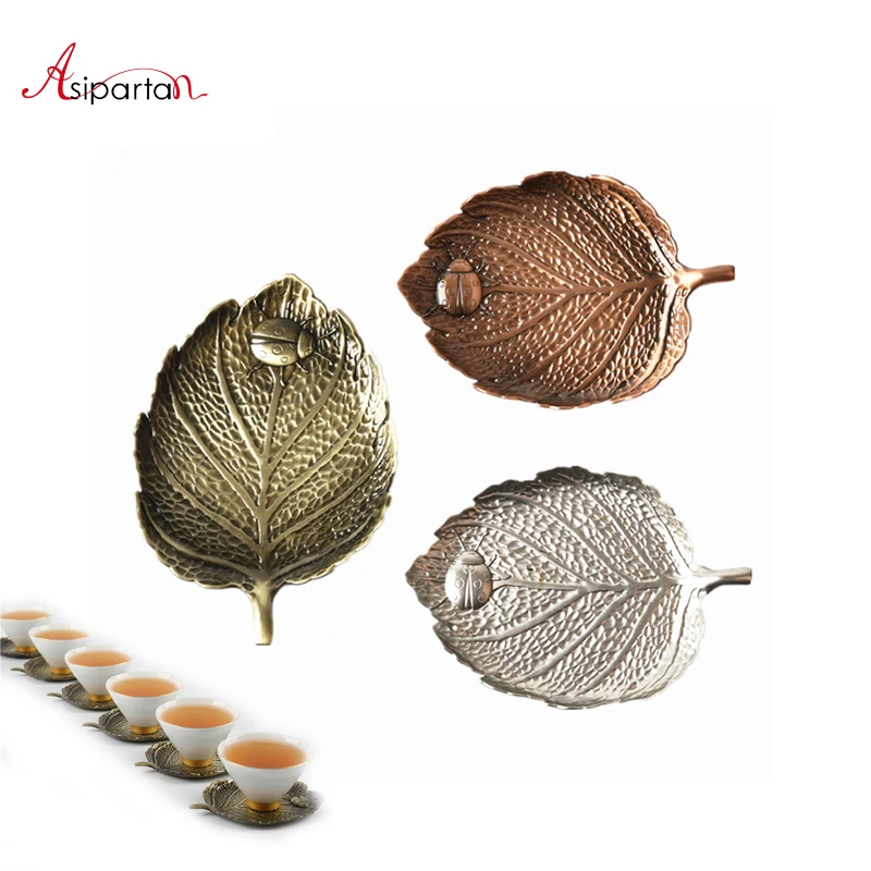 

Asipartan Zinc Alloy Coffee Tea Cup Mat Retro Maple Leaf Shape Sugar Dish Multipurpose Coasters Tray Pad Desktop Decor Cafe Tool