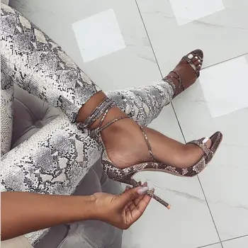 

2019 New Women's Pumps Super High with Snake Stripes Cross Strap Sexy Sandals Fashion Women's Shoes Cx266-19 High Heel 11.5