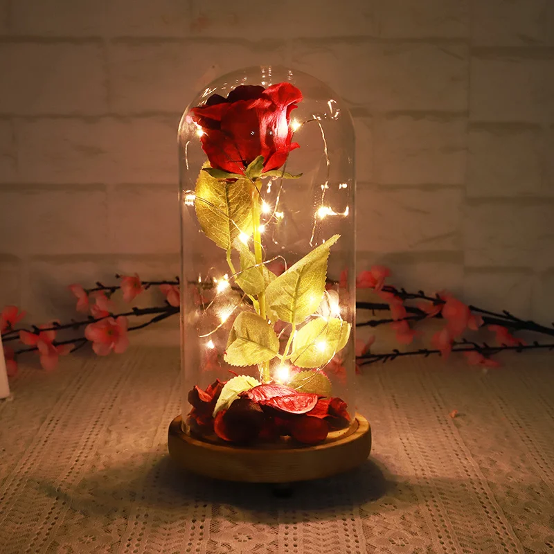 

Valentine's Day LED Beauty Rose and Beast Red Flower String Light Desk Lamp Romantic Birthday Gift Decoration Battery Powered