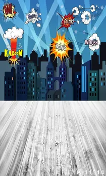 

Superhero Cityscape Photography Backdrops Thin Vinyl Newborn Wood Floor Photography Background Theme Baby Birthday Party