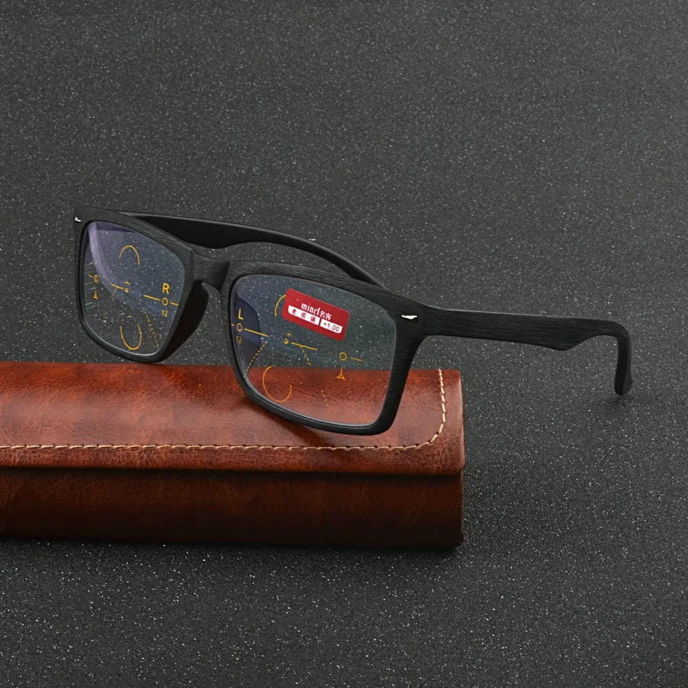 

wood Progressive Multifocal Glasses Men Multifocus Multi focus Reading Glasses Man Square Frame Prescription Eyeglasses FML