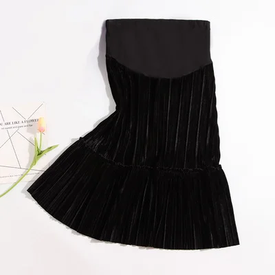 Для талии, живота, эластичная длинная юбка для беременных, Одежда для беременных, Осень-зима, Очаровательная Ретро велюровая юбка для беременных - Цвет: Black1