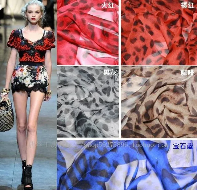 

2016 Limited New Patchwork Cotton Fabric Tulle Rolls Wholesale Silk Chiffon Leopard Print Tantalising 5-color Fabric For Dress