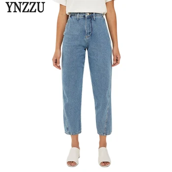 

YNZZU European 2018 New Arrivals Jeans Women Fashion High Waist Female Loose Wide Leg Pants Plus Size Casual Trousers YB205