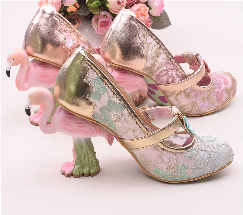 Flamingo Heel Pumps Shoes Woman Round Toe Narrow Buckle Shoes Sweet Pink Color Decor Bling Lace High Strange Heel Pumps Women Flamingo Heel Pumps Shoes Woman Round Toe Narrow Buckle Shoes Sweet Pink Color Decor Bling Lace High Strange Heel Pumps Women