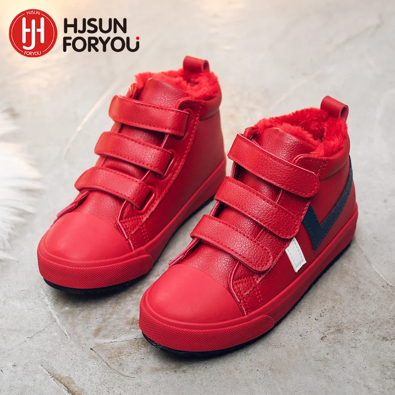 Vente 2019 Hiver Enfants Bottes marque garçons filles chaud en cuir sneakers de mode chaussures enfants chaussures de sport en peluche antidérapante sport chaussures