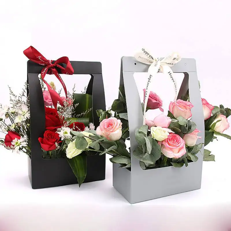 

Elegant Portable Paper Flower Basket Foldable Waterproof Handheld DIY Flower Holder Gift Packing Box Home Party Wedding Decor