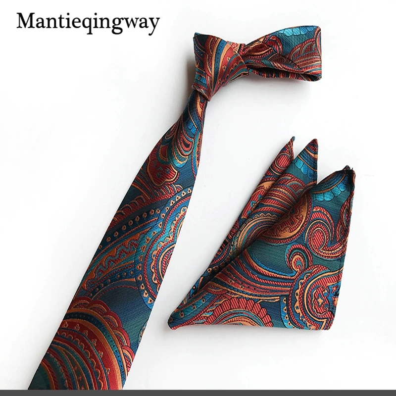 Mantieqingway модные Для мужчин s Пейсли галстук + Hankerchief набор Gravatas Бизнес набор для мужской костюм бренд Галстуки Галстук Hanky