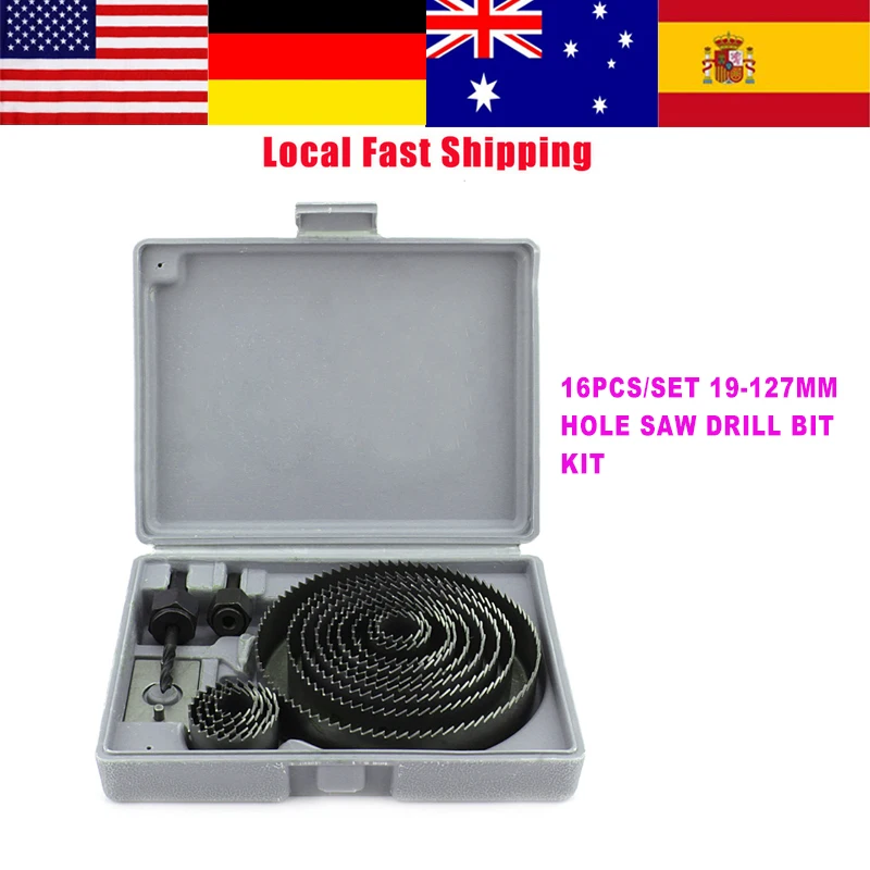 

16Pcs/Set 19-127mm Hole Saw Drill Bit Kit Set Woodworking Cutter Tool Drilling Bits Hole Saw Set w/ Case broca escalonada para