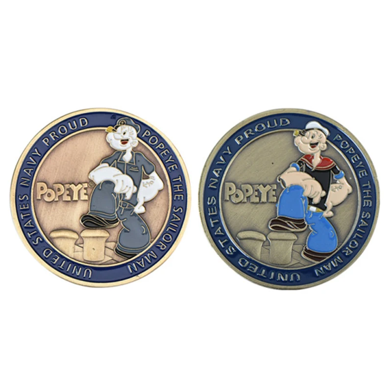 WR цветные Popeye бронзовая покрытая памятная монета подарки на день рождения Соединенные Штаты темно-синий горд Металл вызов монета для коллекции