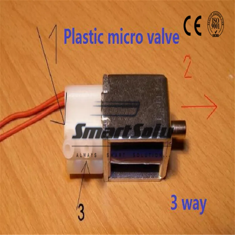 Free shipping3 way Plastic Micro Solenoid valve port 2mm 6V DC 12V 24V