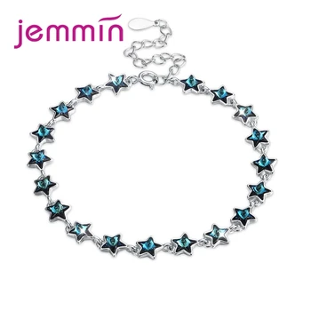 

Fashion High Quality 925 Sterling Silver Bracelet With Star Shape Green Crystal Decoration Women Girls Gift