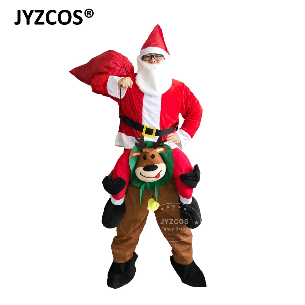 JYZCOS Adult Santa Claus Riding Deer Costume Christmas Costume Halloween Party Costume for Women Cosplay Costume Fancy Dress