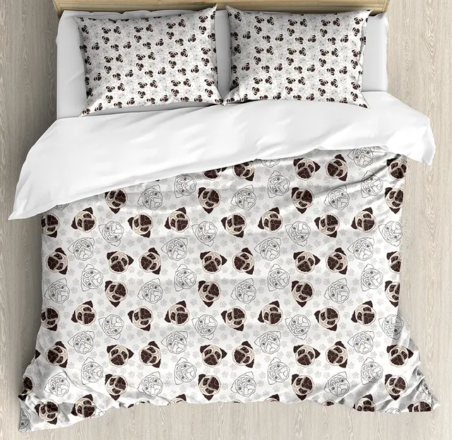 Us 122 98 32 Off Dog Duvet Cover Set Pug Portraits Traces Paw Print Background Canine Pet Ilration Mammal Animal 4 Piece Bedding In
