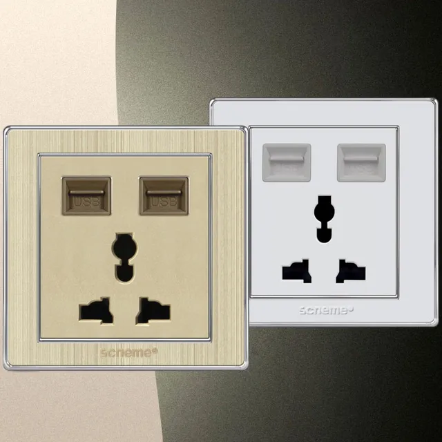 Double Usb Port Wall Socket With Universal 3 Pin Plug Wall