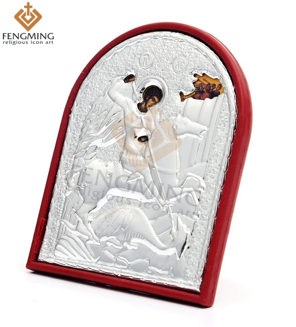 

3pcs/set different size Silver Saint George On Plastic frame of Rare Orthodox catholic Religious icon of Baptism gifts crafts