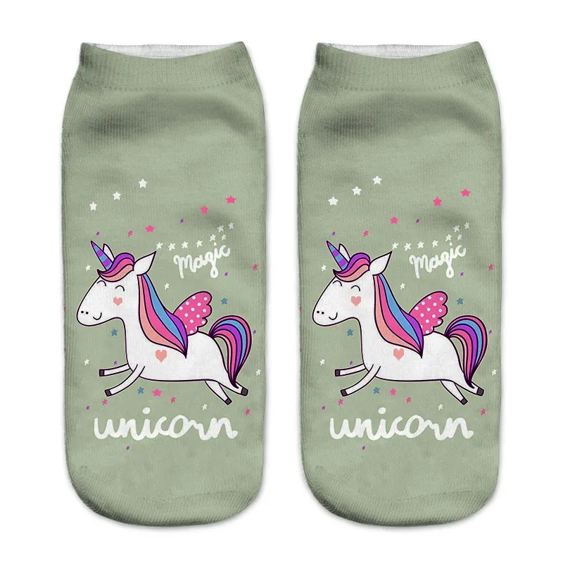 Harajuku 3D принт Единорог Лошадь носки Для женщин Kawaii ботильоны Licorne Chaussette Femme Calcetines Mujer милые Книги по искусству носки лето Meias