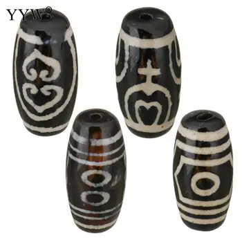 

Diy Jewelry Making Natural Tibetan Dzi Beads Charming Black Two Heart Printed Beads 5pcs/Set 10x20x10mm