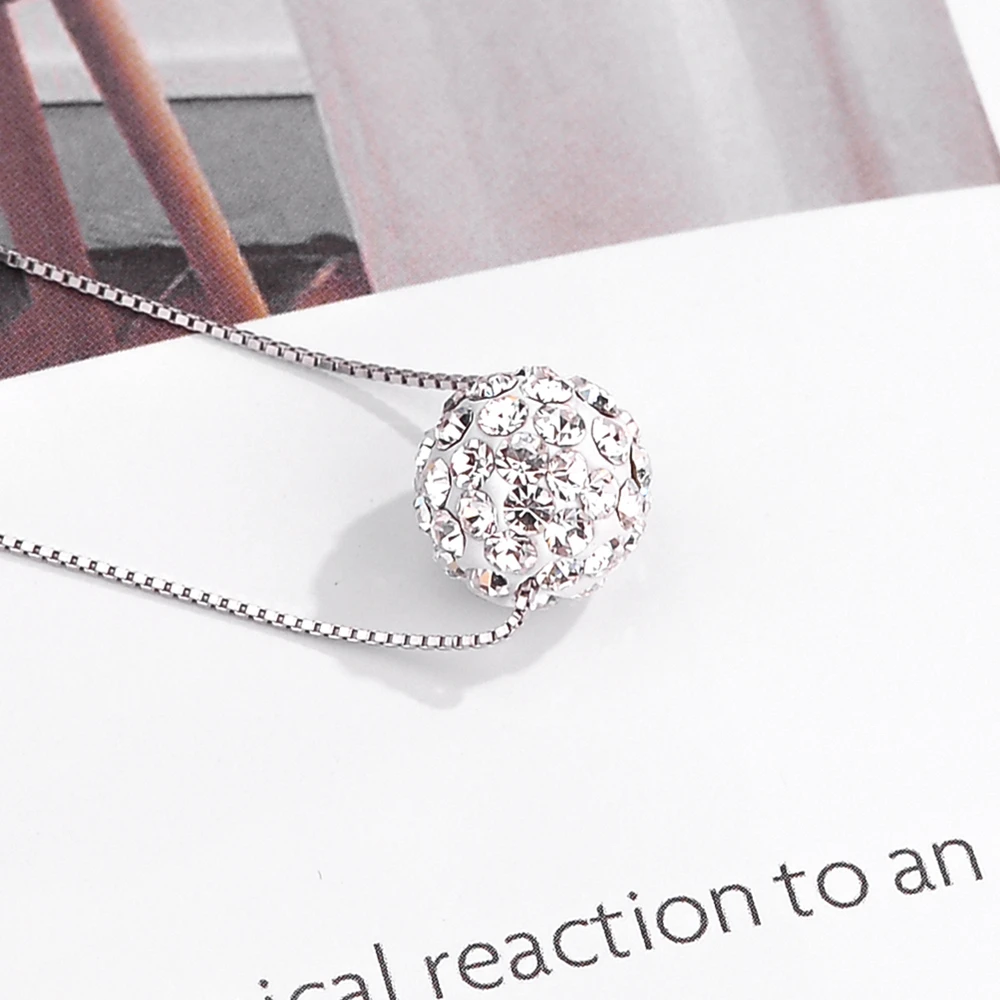 

DISINIYA 100%925 Silver Simple Zircon Necklace Double Jewelry Crystal Ball Pendant Necklace LWXX0022