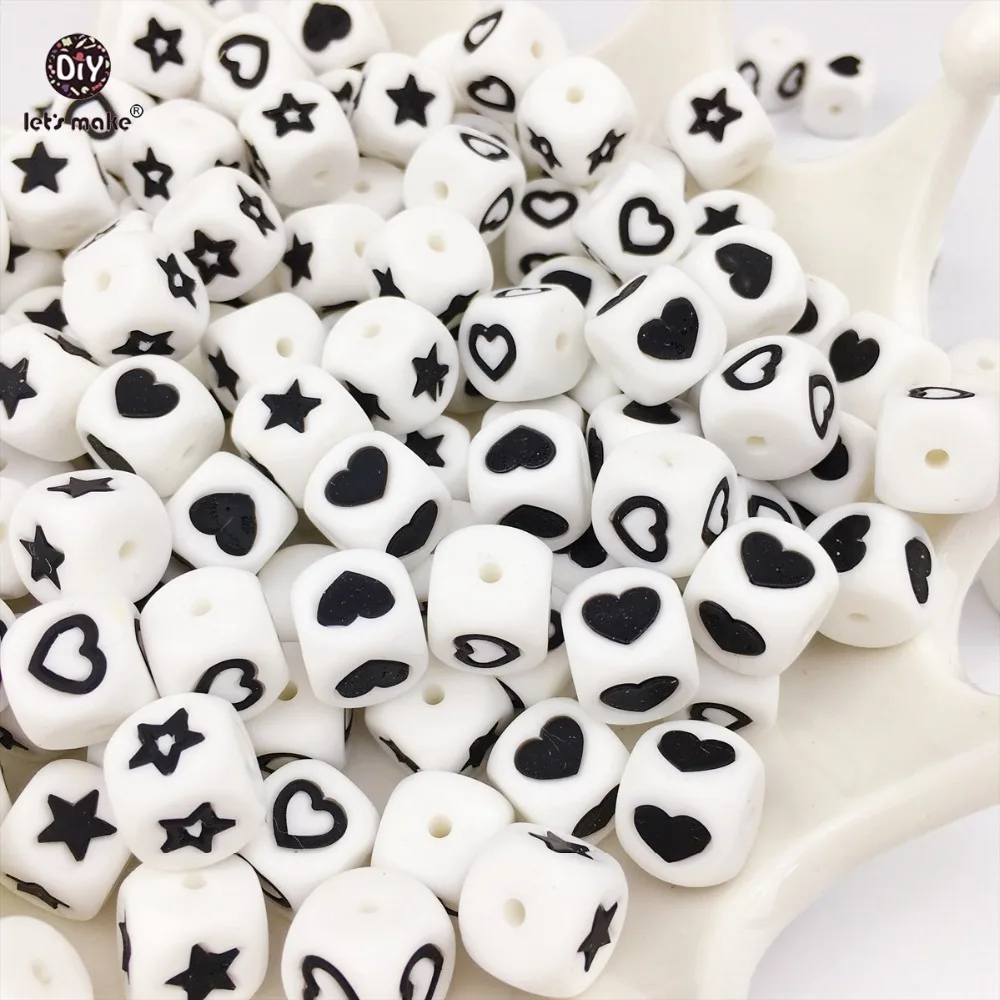 

Let's Make Silicone Teether 20pcs Heart & Star DIY Teething Necklace Pcifier Clip Accessories Baby Teether Chew Silicone Beads