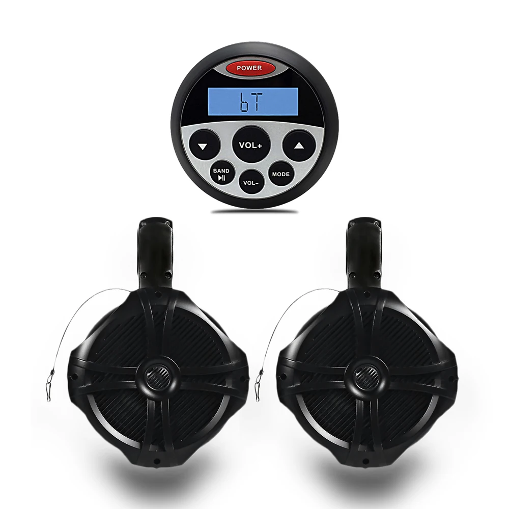 Waterproof Marine Gauge Radio FM AM MP3/USB Stereo Receiver for BOAT ATV SPA UTV+1 Pair 6.5