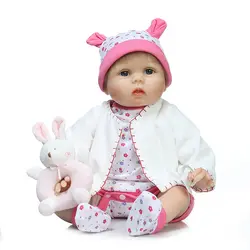 22 "Bebe Кукла реборн Реалистичные милый силикона возрождается младенцев с кроликом погремушка мягкая куклы подарок детям bonecas reborn реалиста